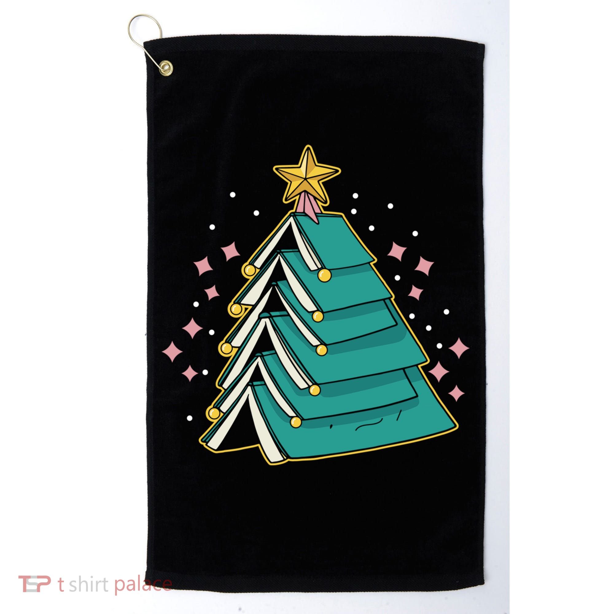 Xmas Book Nerd Library Lover Bookworm Book Christmas Tree Funny Gift Golf Towel