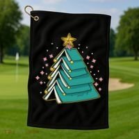 Xmas Book Nerd Library Lover Bookworm Book Christmas Tree Funny Gift Golf Towel thumb 1