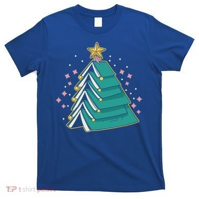 Xmas Book Nerd Library Lover Bookworm Book Christmas Tree Funny Gift T-Shirt