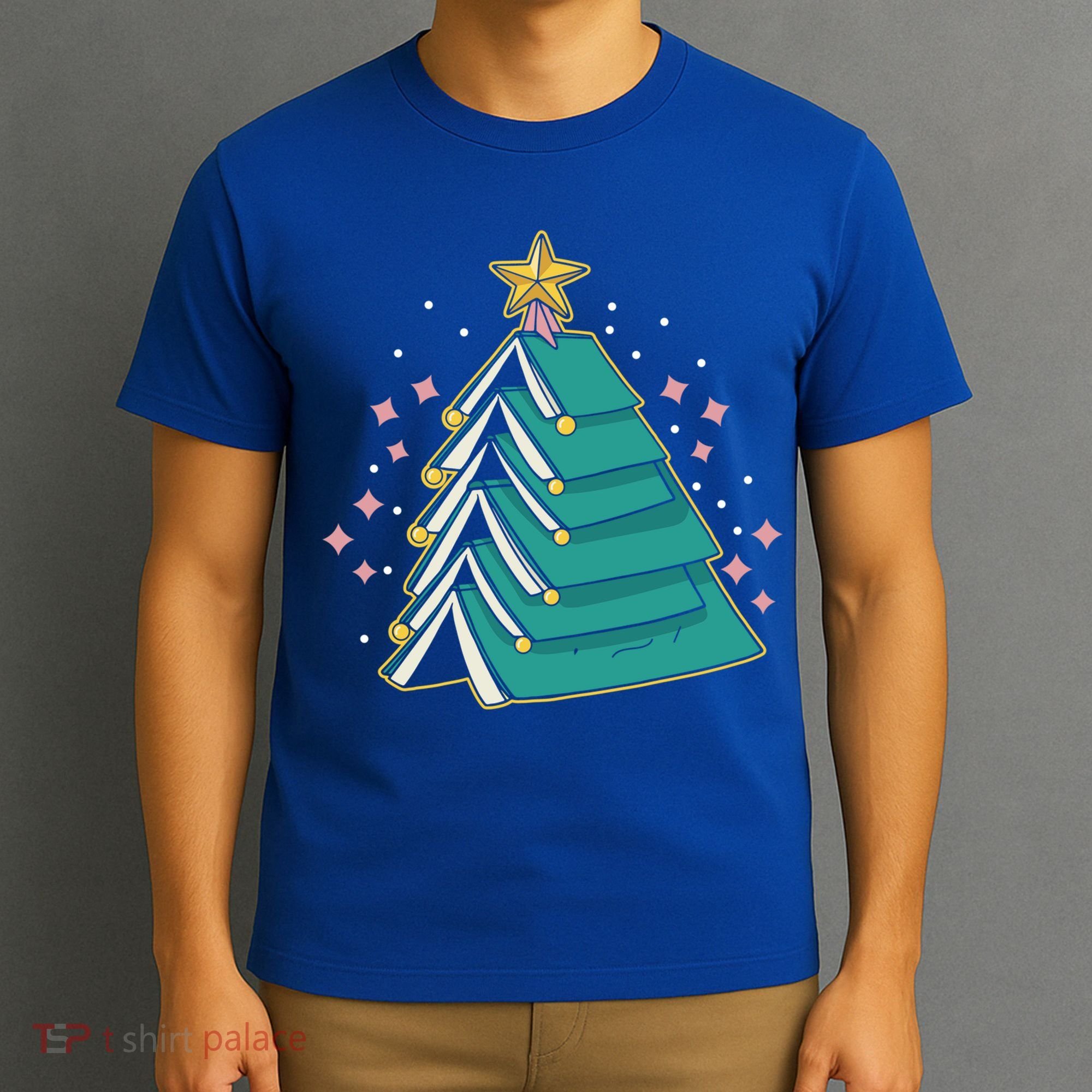 Xmas Book Nerd Library Lover Bookworm Book Christmas Tree Funny Gift T-Shirt