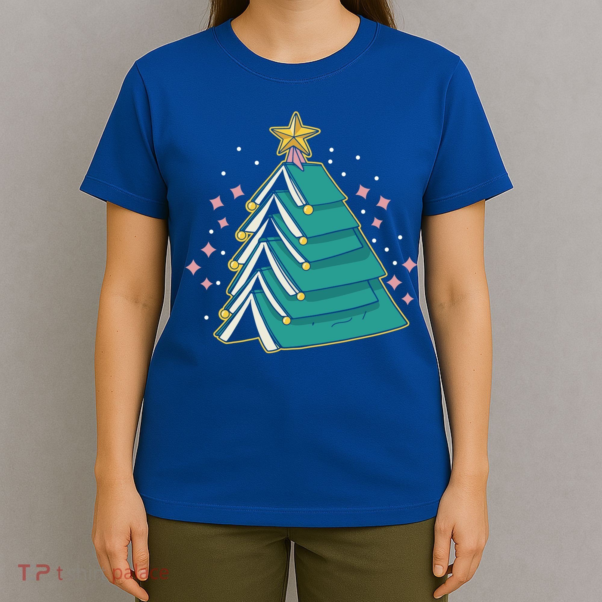 Xmas Book Nerd Library Lover Bookworm Book Christmas Tree Funny Gift T-Shirt