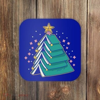 Xmas Book Nerd Library Lover Bookworm Book Christmas Tree Funny Gift Coaster