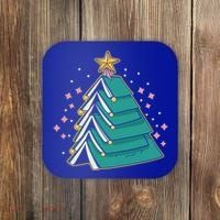 Xmas Book Nerd Library Lover Bookworm Book Christmas Tree Funny Gift Coaster thumb 0