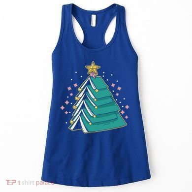 Xmas Book Nerd Library Lover Bookworm Book Christmas Tree Funny Gift Women's Tank Top