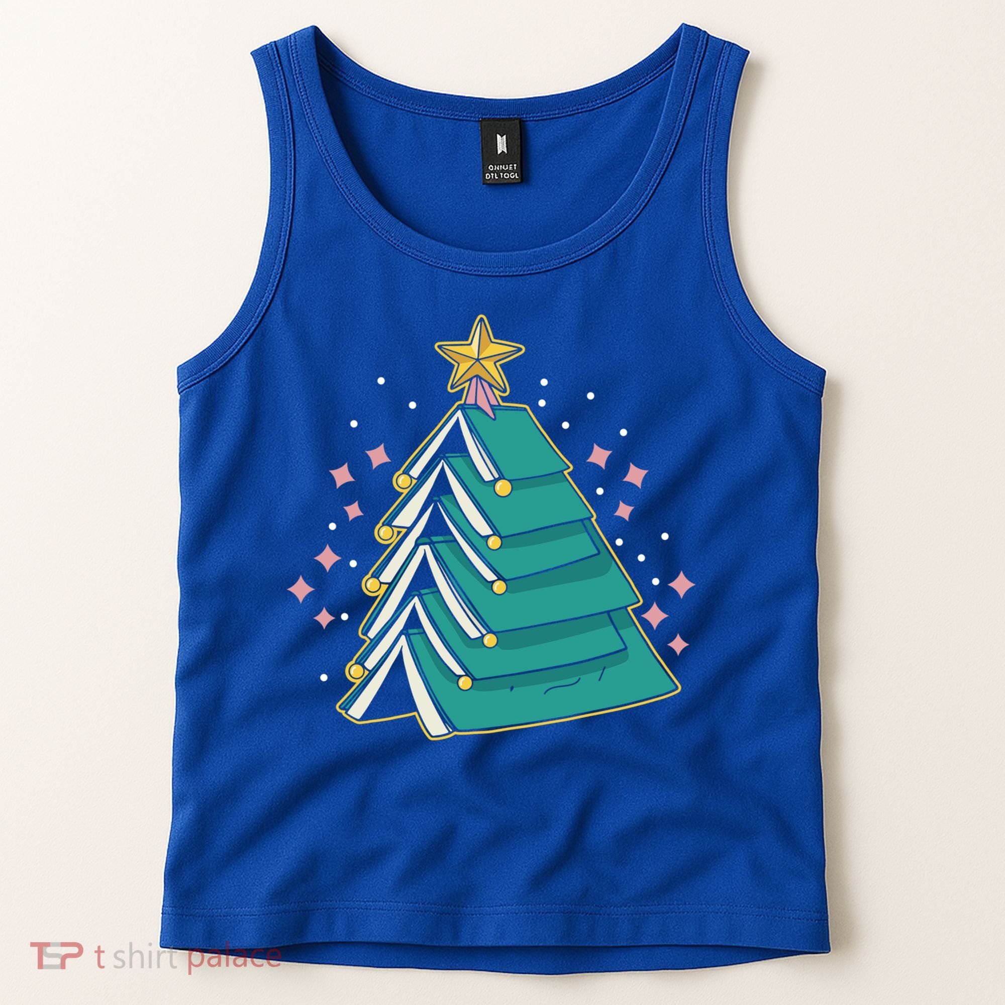 Xmas Book Nerd Library Lover Bookworm Book Christmas Tree Funny Gift Tank Top