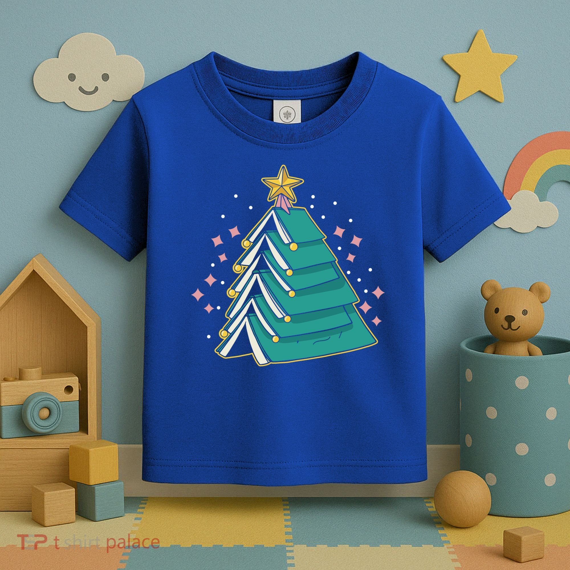 Xmas Book Nerd Library Lover Bookworm Book Christmas Tree Funny Gift Toddler T-Shirt