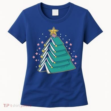 Xmas Book Nerd Library Lover Bookworm Book Christmas Tree Funny Gift Women's T-Shirt