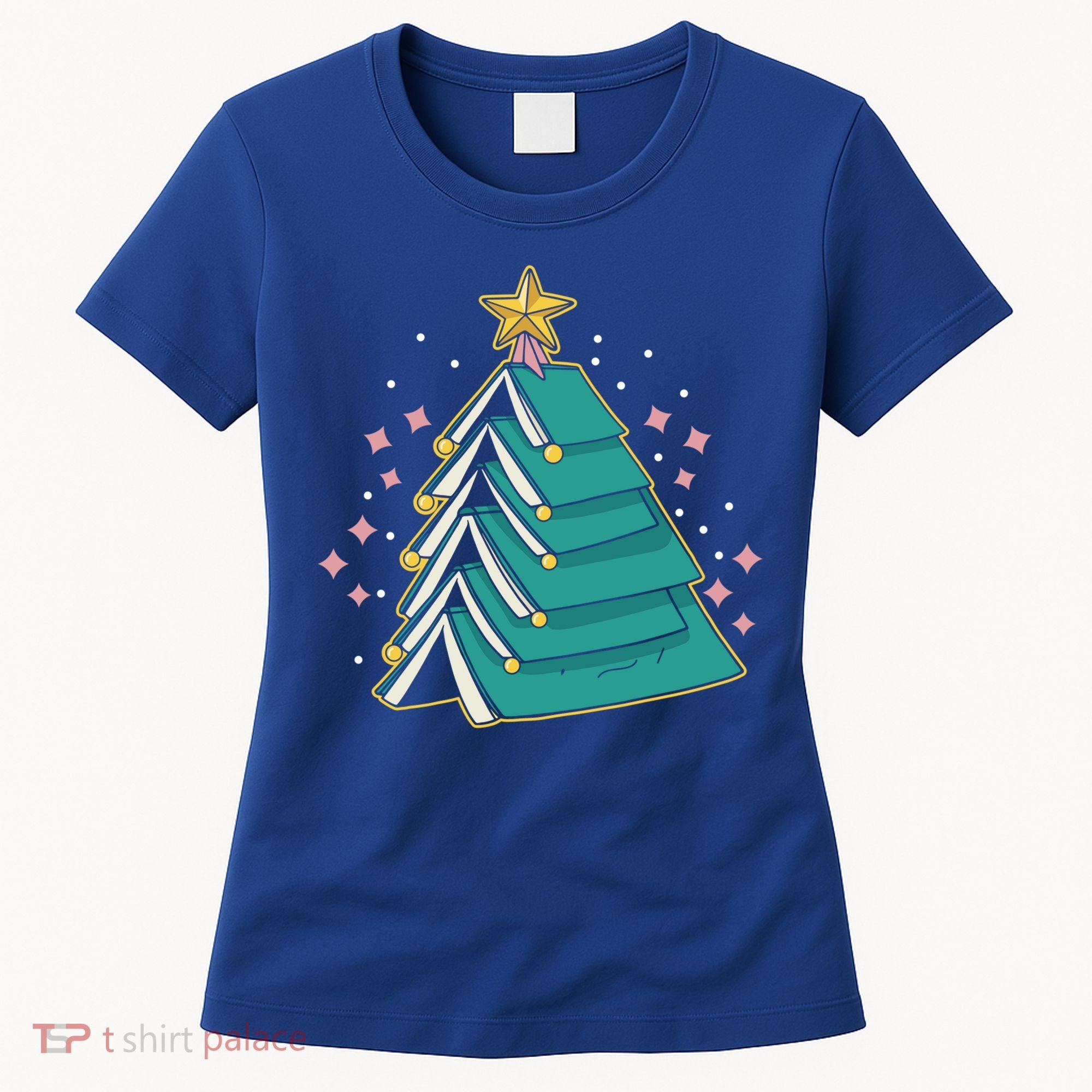 Xmas Book Nerd Library Lover Bookworm Book Christmas Tree Funny Gift Women's T-Shirt