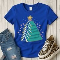 Xmas Book Nerd Library Lover Bookworm Book Christmas Tree Funny Gift Women's T-Shirt thumb 3