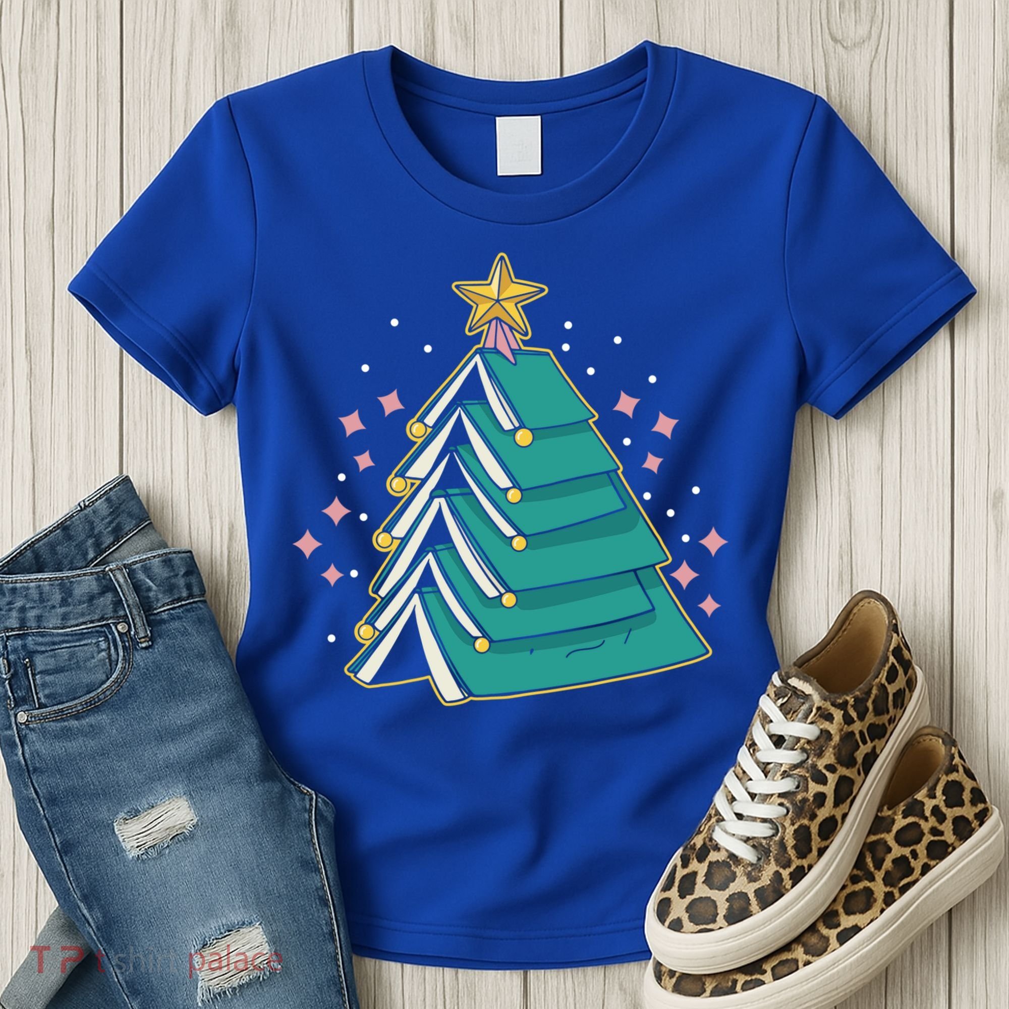 Xmas Book Nerd Library Lover Bookworm Book Christmas Tree Funny Gift Women's T-Shirt