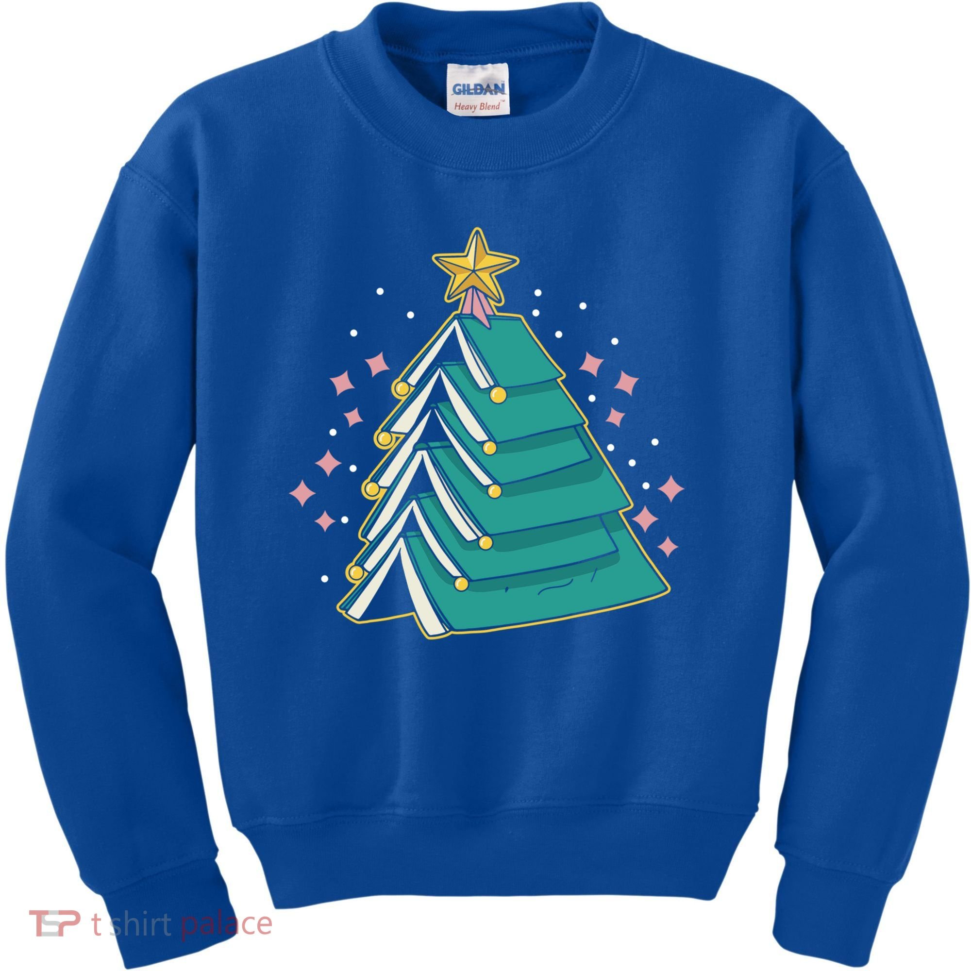 Xmas Book Nerd Library Lover Bookworm Book Christmas Tree Funny Gift Kids Sweatshirt