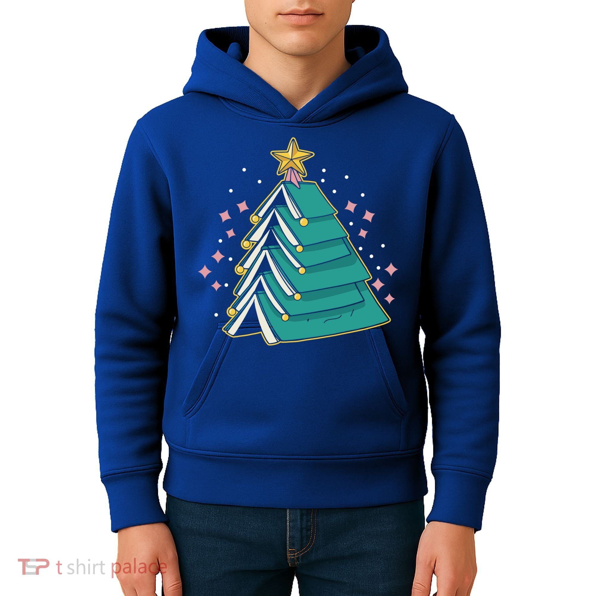Xmas Book Nerd Library Lover Bookworm Book Christmas Tree Funny Gift Kids Hoodie