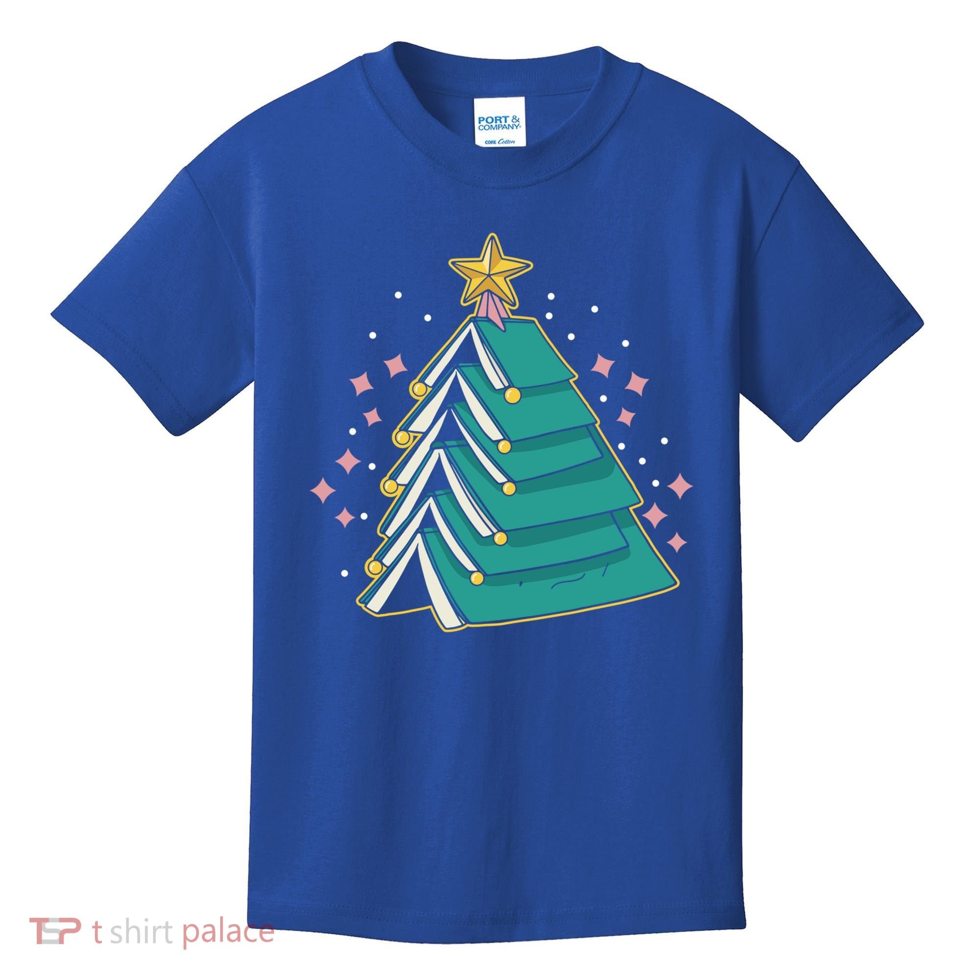 Xmas Book Nerd Library Lover Bookworm Book Christmas Tree Funny Gift Kids T-Shirt