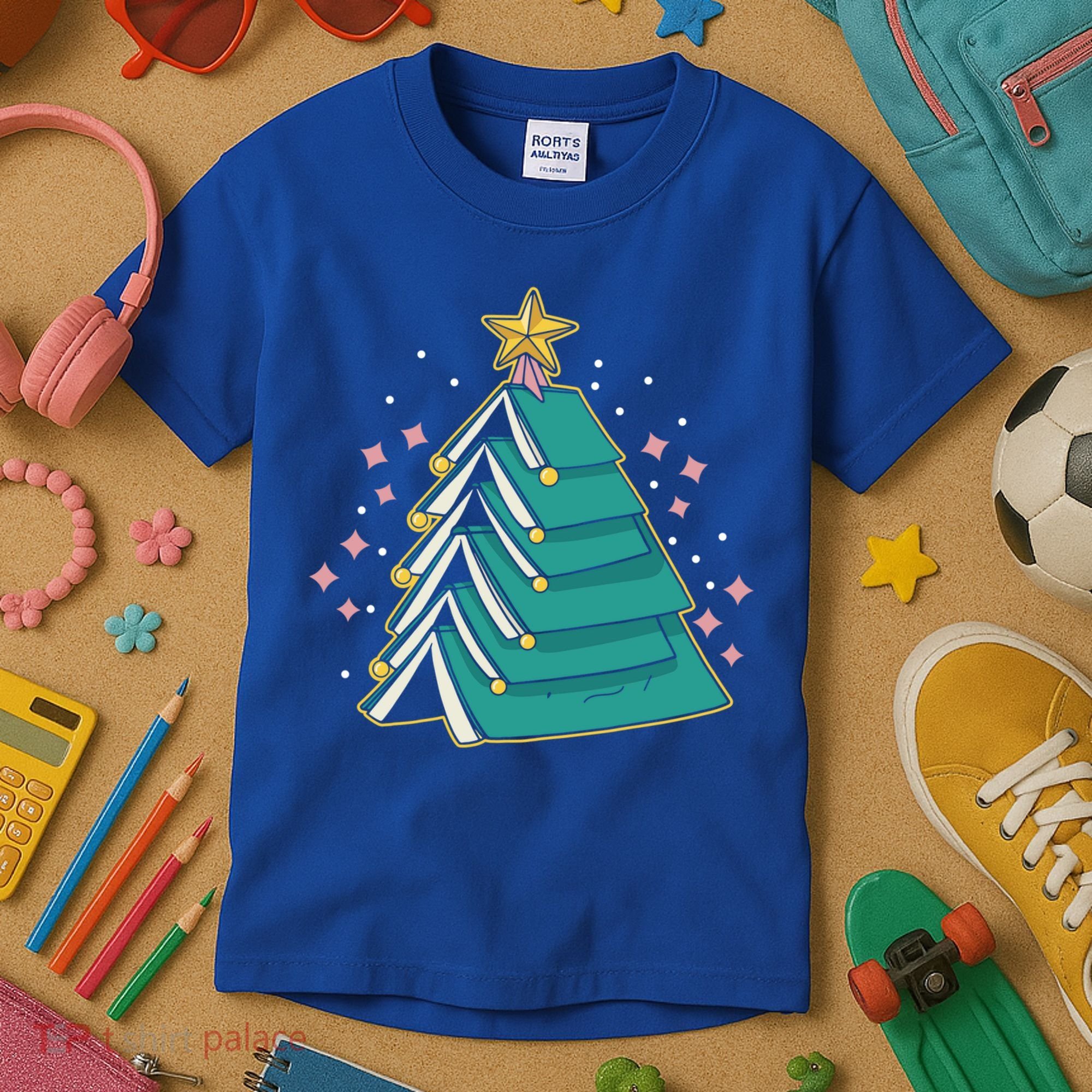 Xmas Book Nerd Library Lover Bookworm Book Christmas Tree Funny Gift Kids T-Shirt
