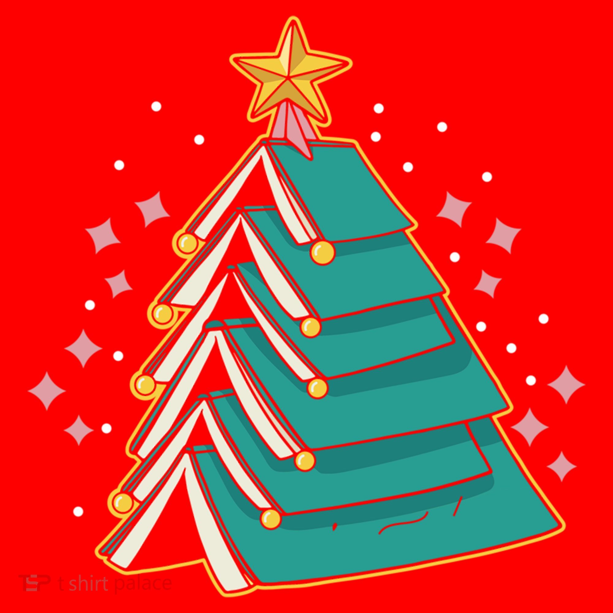 Xmas Book Nerd Library Lover Bookworm Book Christmas Tree Funny Gift Santa Hat