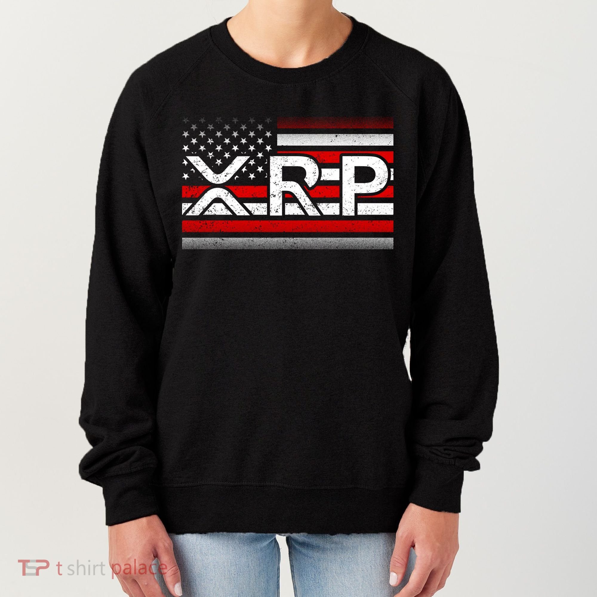 XRP Cryptocurrency Distressed USA American Flag Women's Sweatshirt