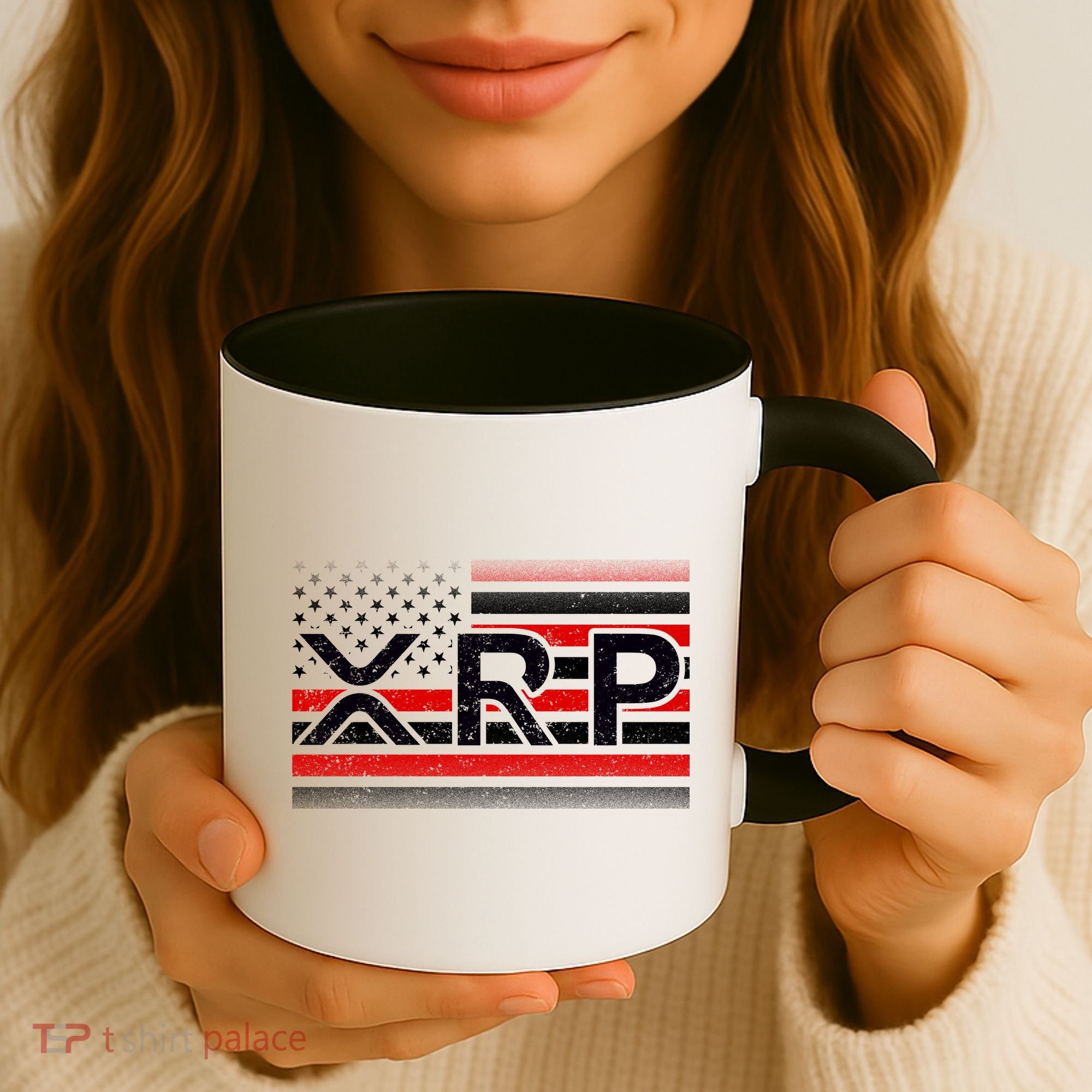 XRP Cryptocurrency Distressed USA American Flag Coffee Mug