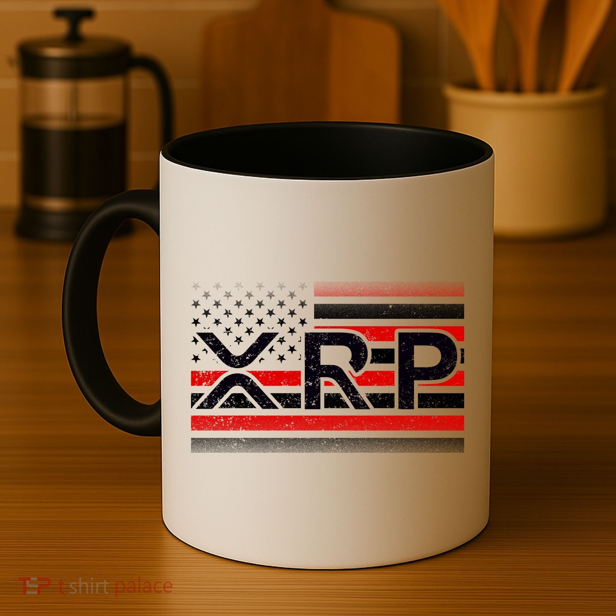 XRP Cryptocurrency Distressed USA American Flag Coffee Mug