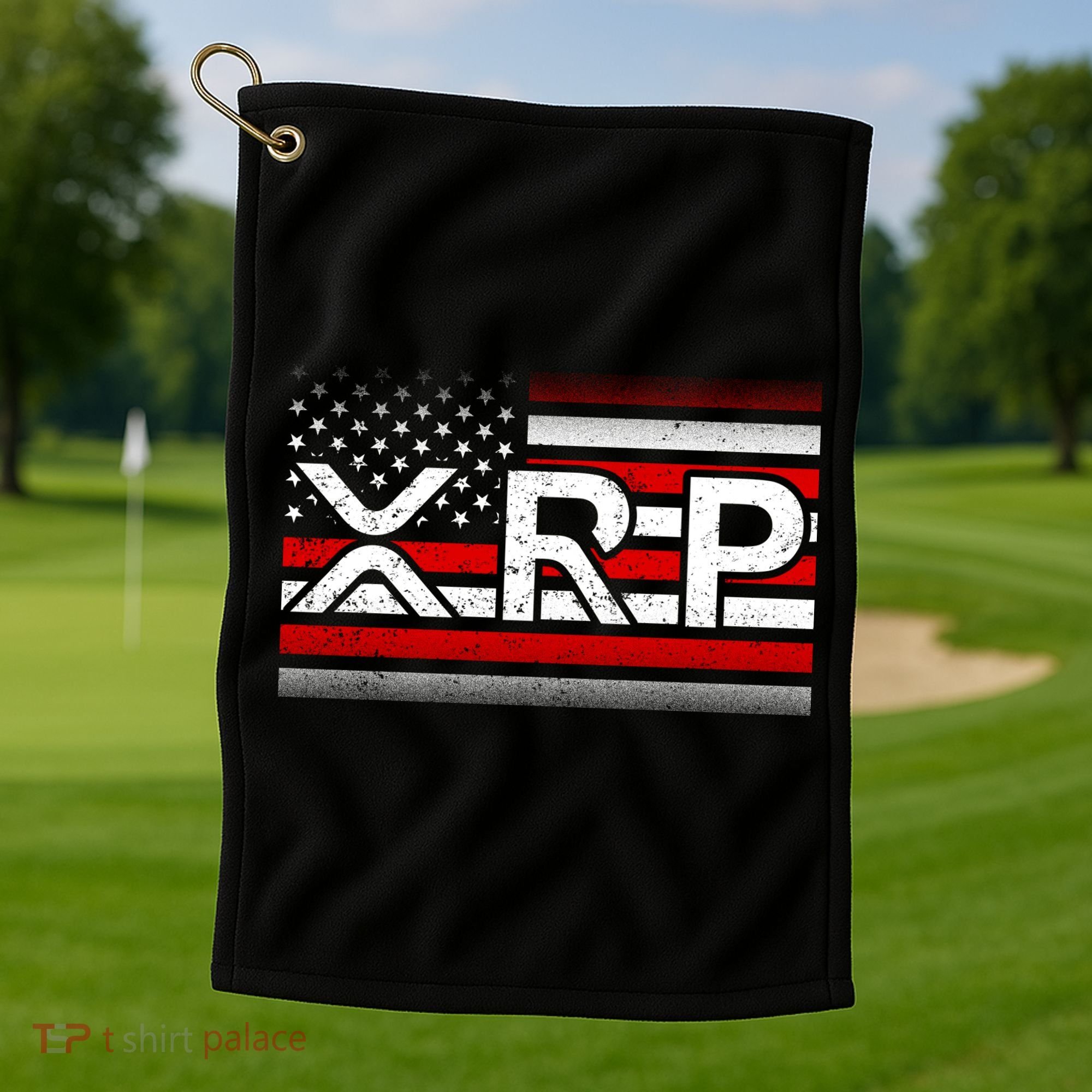 XRP Cryptocurrency Distressed USA American Flag Golf Towel