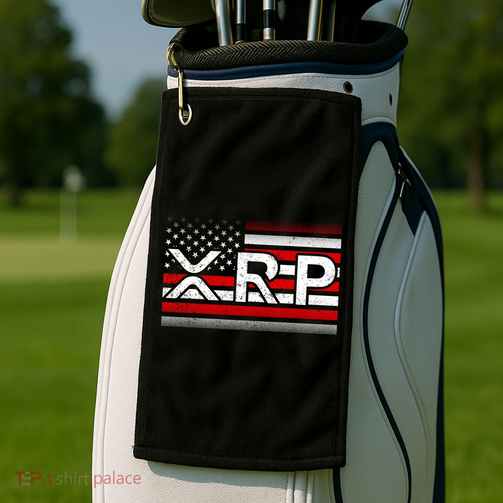 XRP Cryptocurrency Distressed USA American Flag Golf Towel