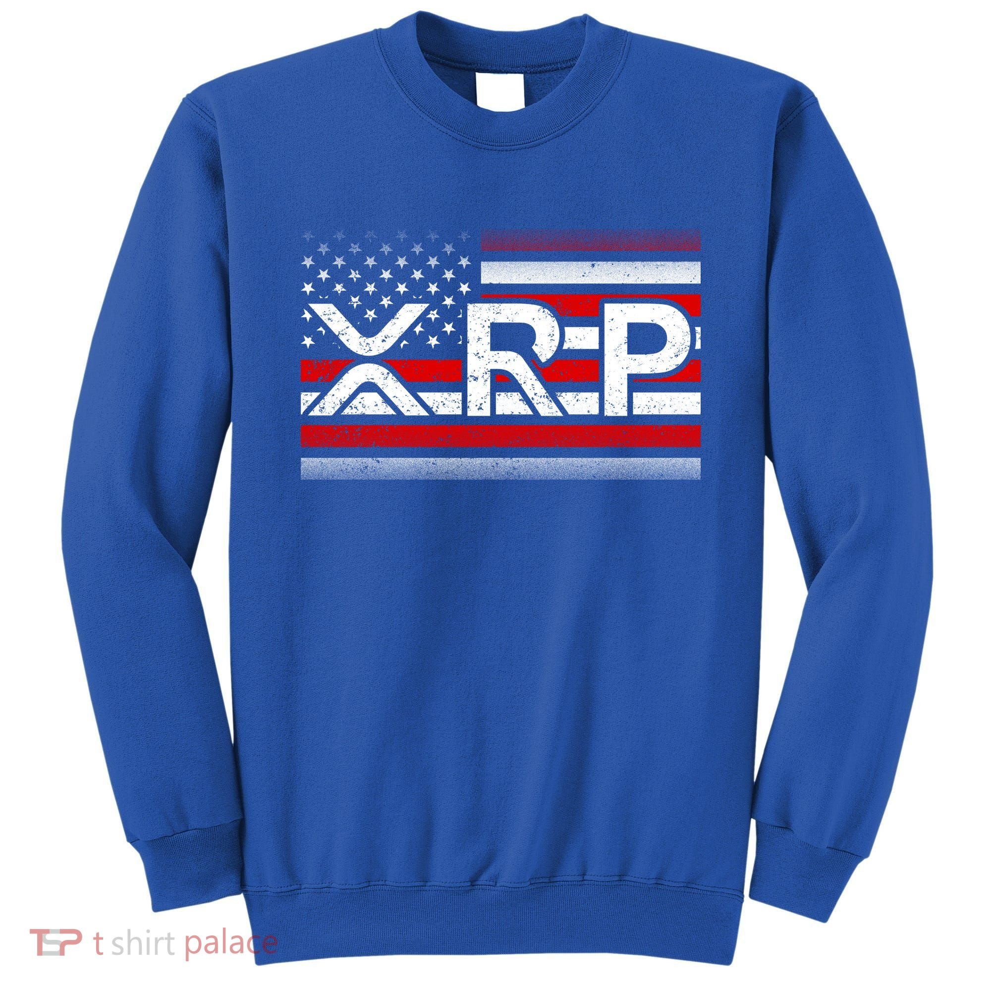 XRP Cryptocurrency Distressed USA American Flag Sweatshirt