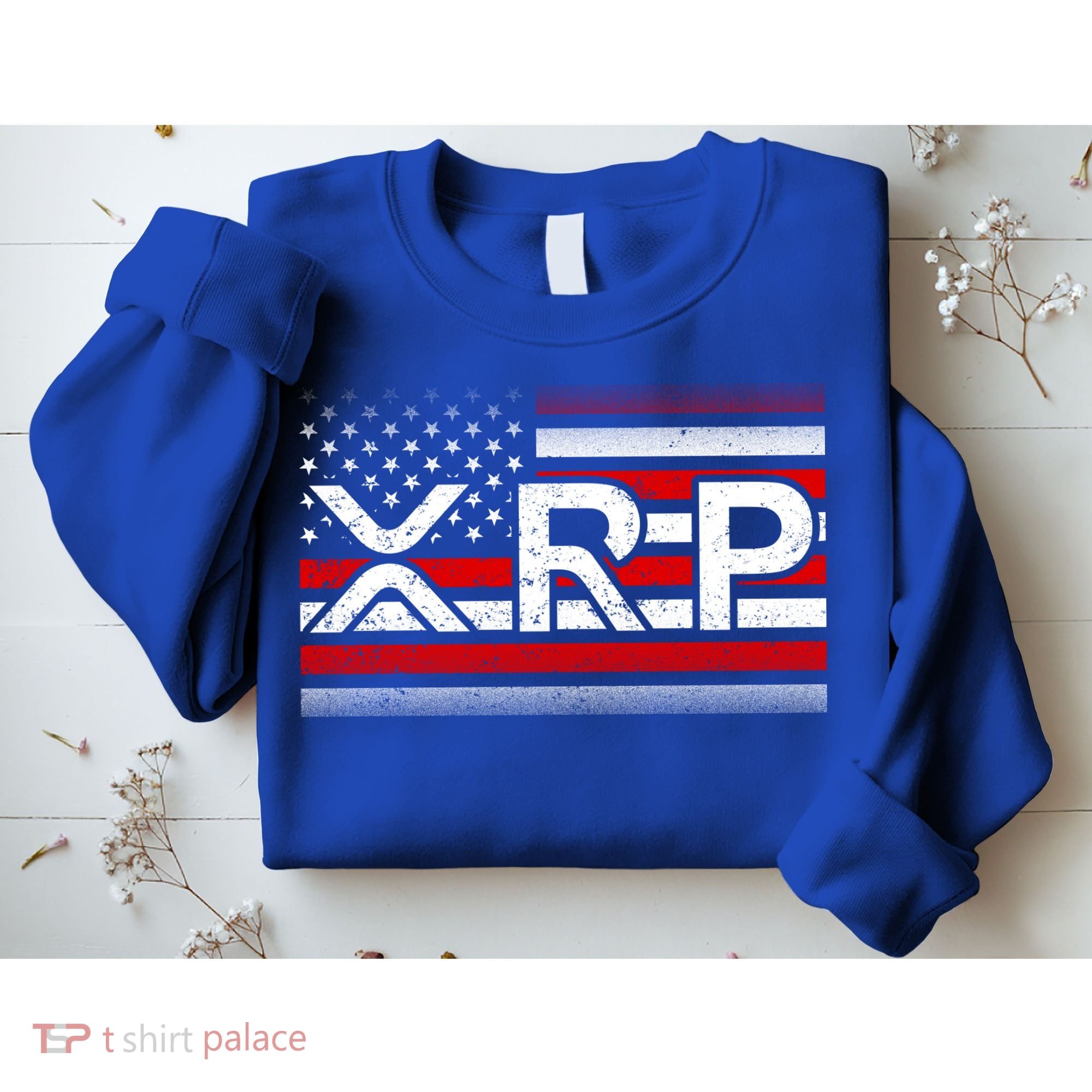 XRP Cryptocurrency Distressed USA American Flag Sweatshirt