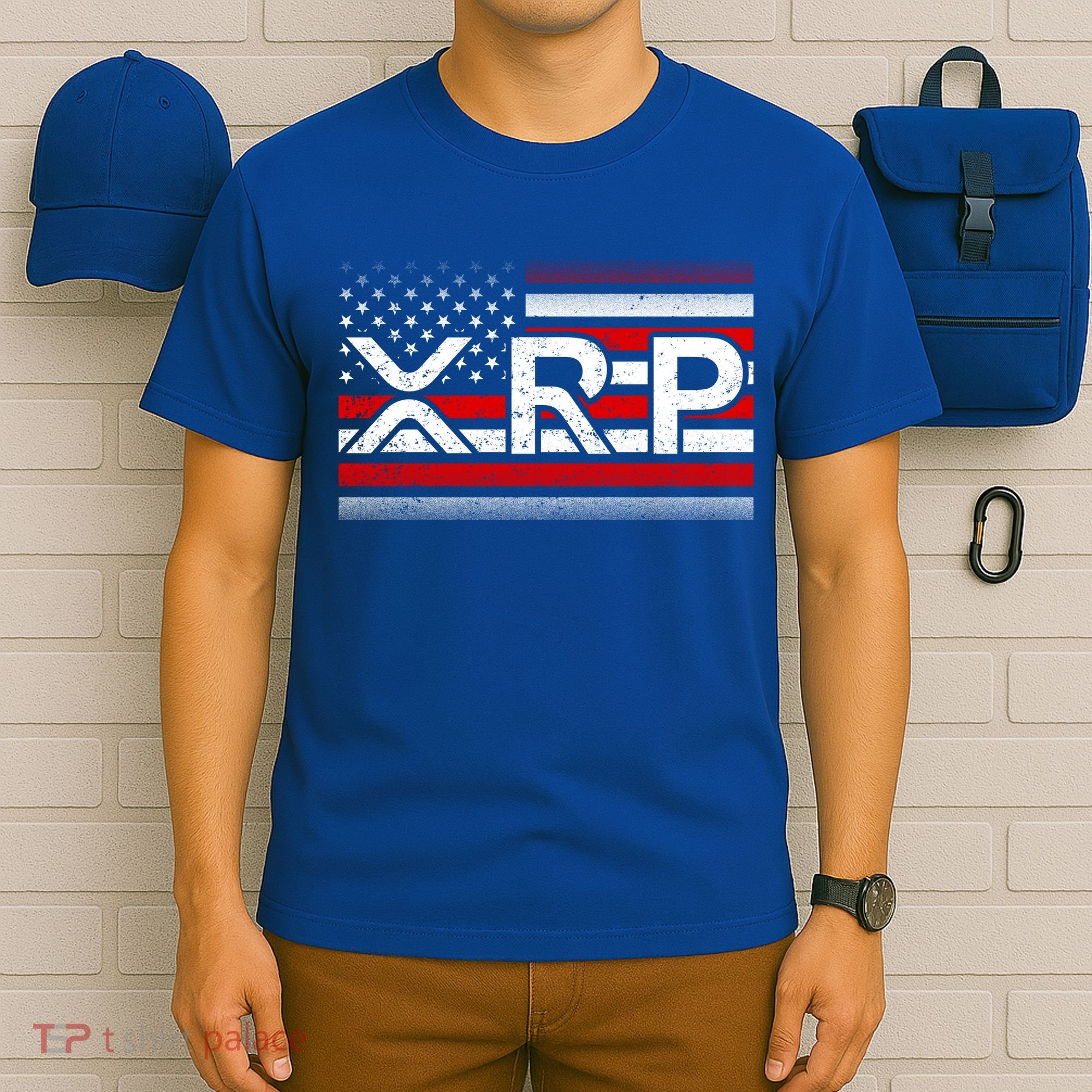 XRP Cryptocurrency Distressed USA American Flag T-Shirt