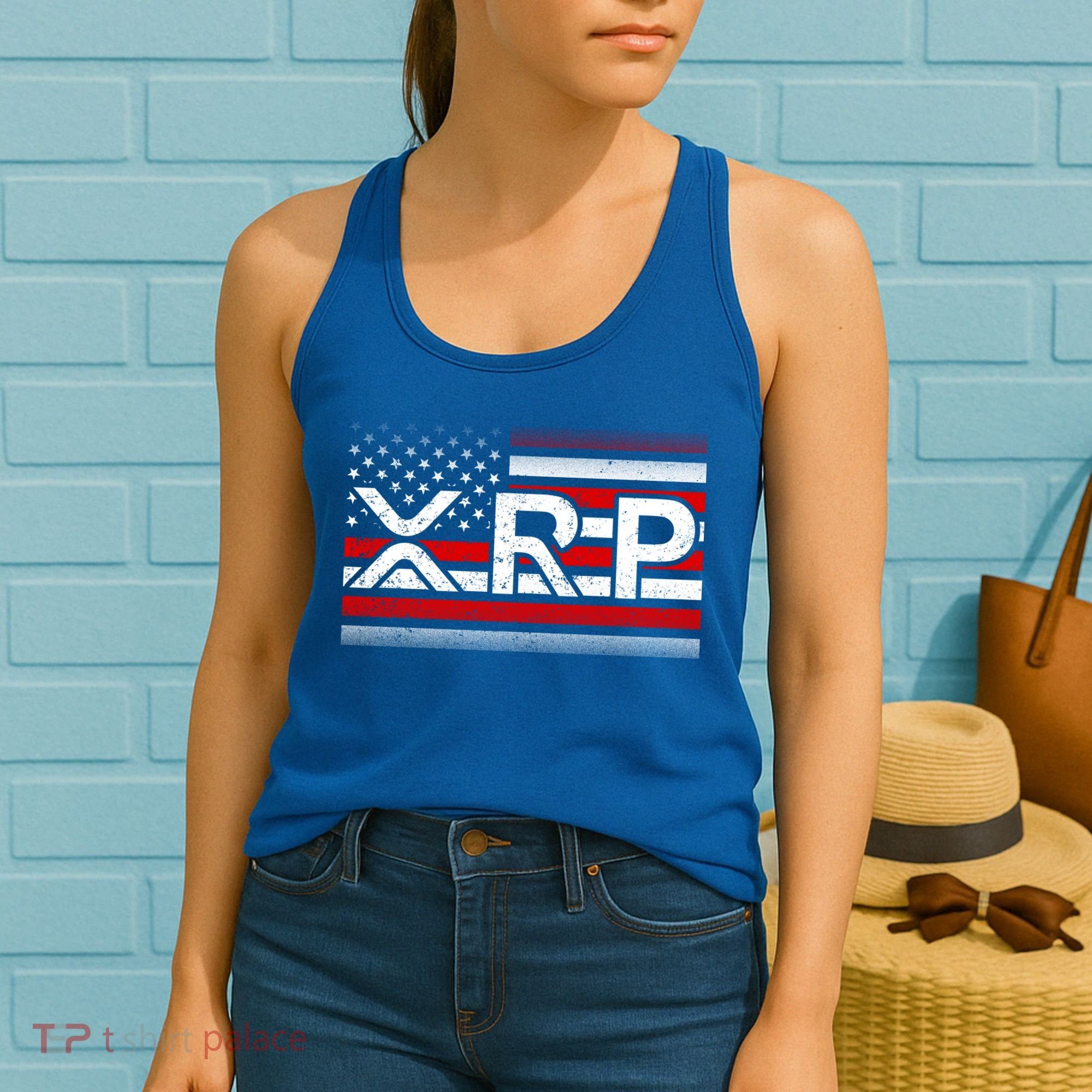 XRP Cryptocurrency Distressed USA American Flag Women's Tank Top