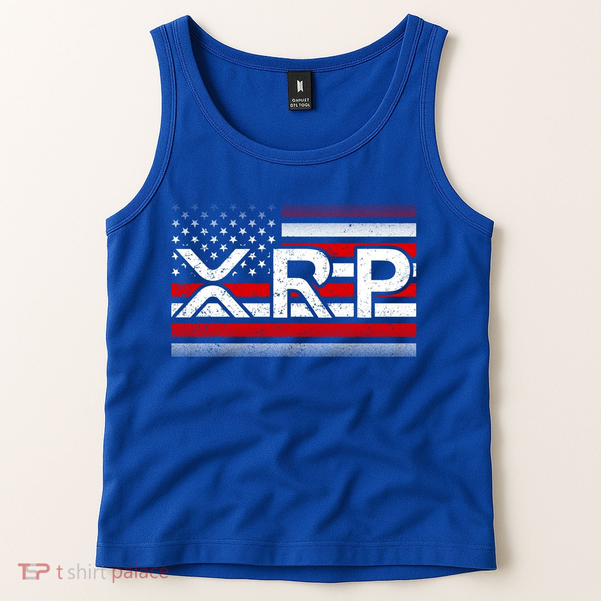 XRP Cryptocurrency Distressed USA American Flag Tank Top