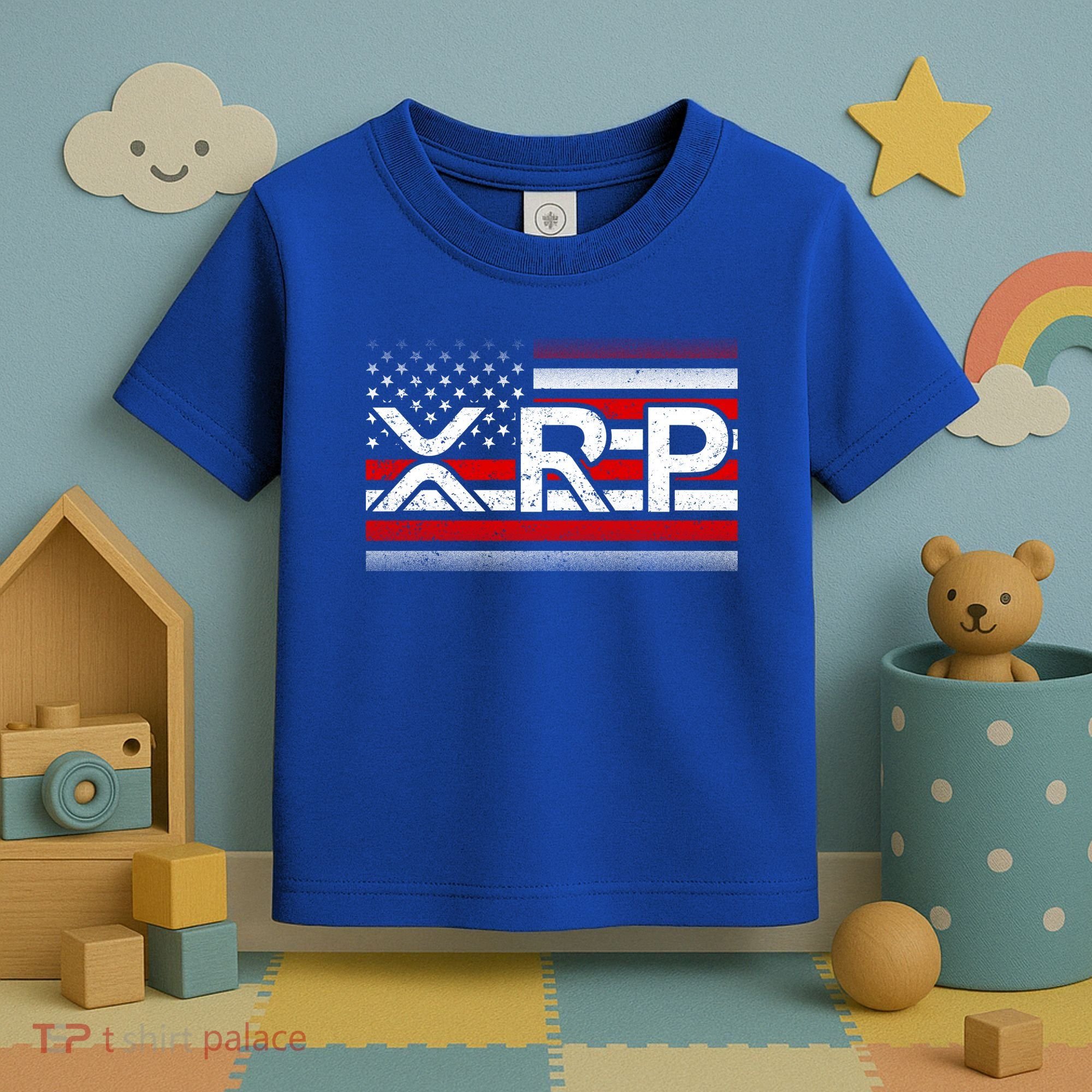 XRP Cryptocurrency Distressed USA American Flag Toddler T-Shirt