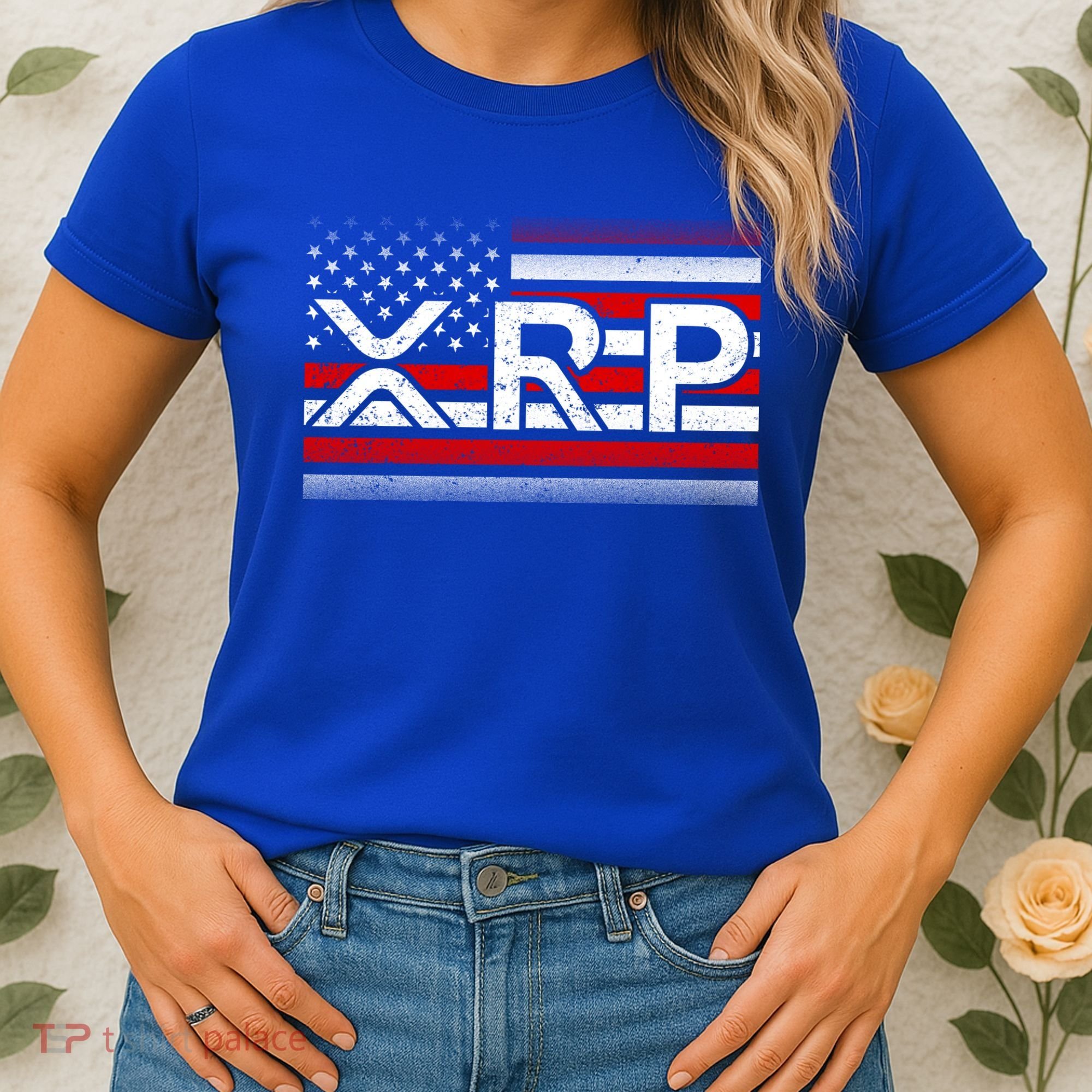 XRP Cryptocurrency Distressed USA American Flag Women's T-Shirt