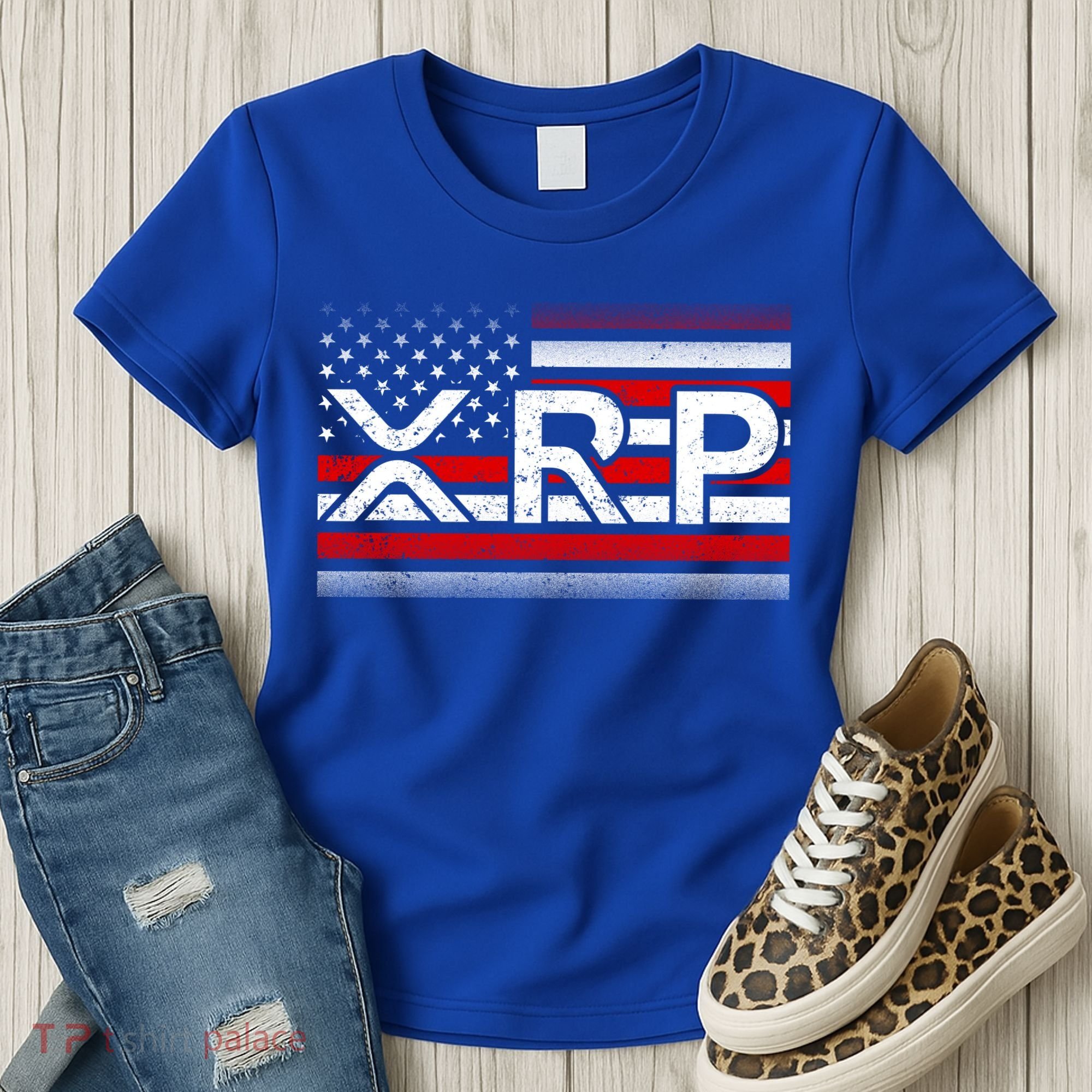 XRP Cryptocurrency Distressed USA American Flag Women's T-Shirt