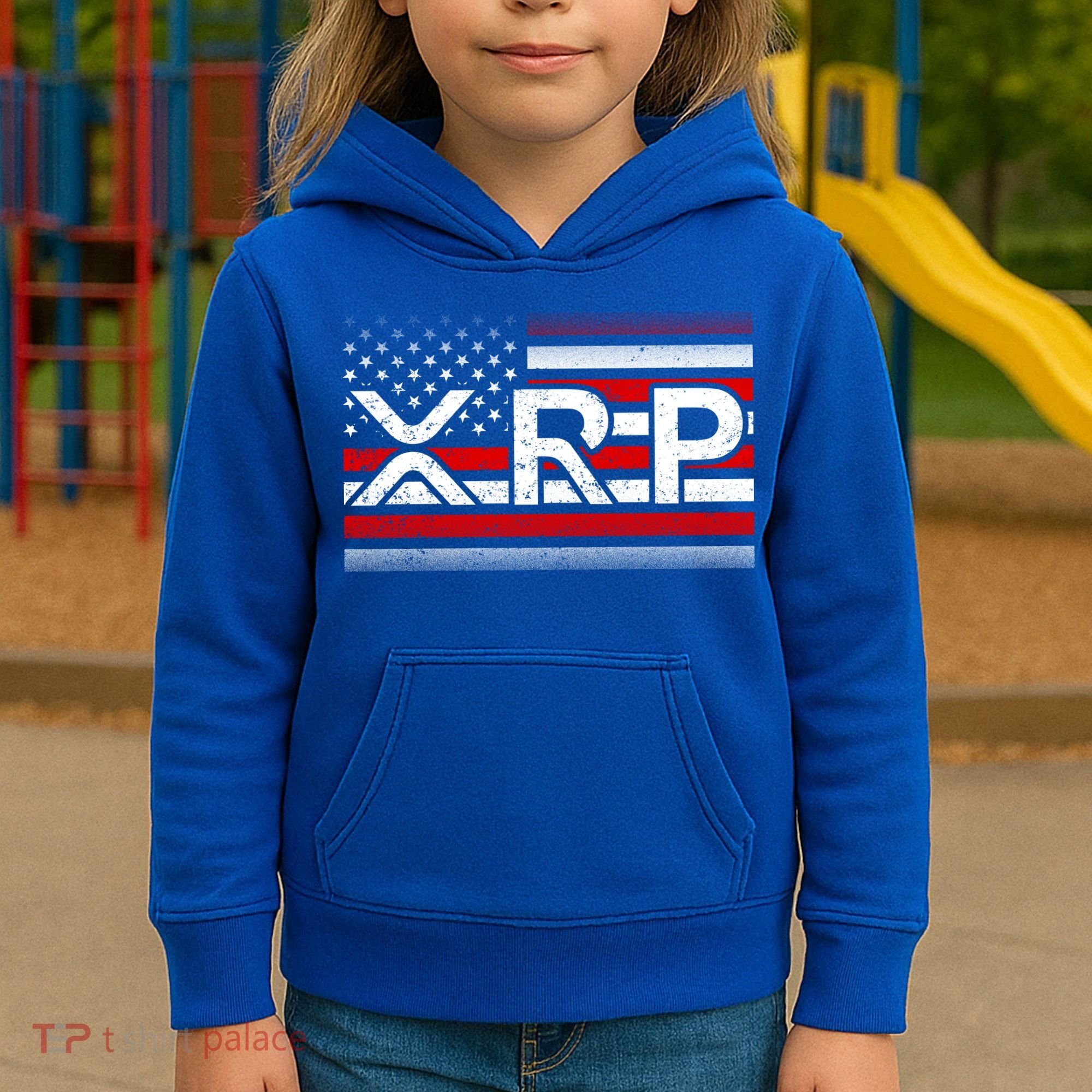 XRP Cryptocurrency Distressed USA American Flag Kids Hoodie