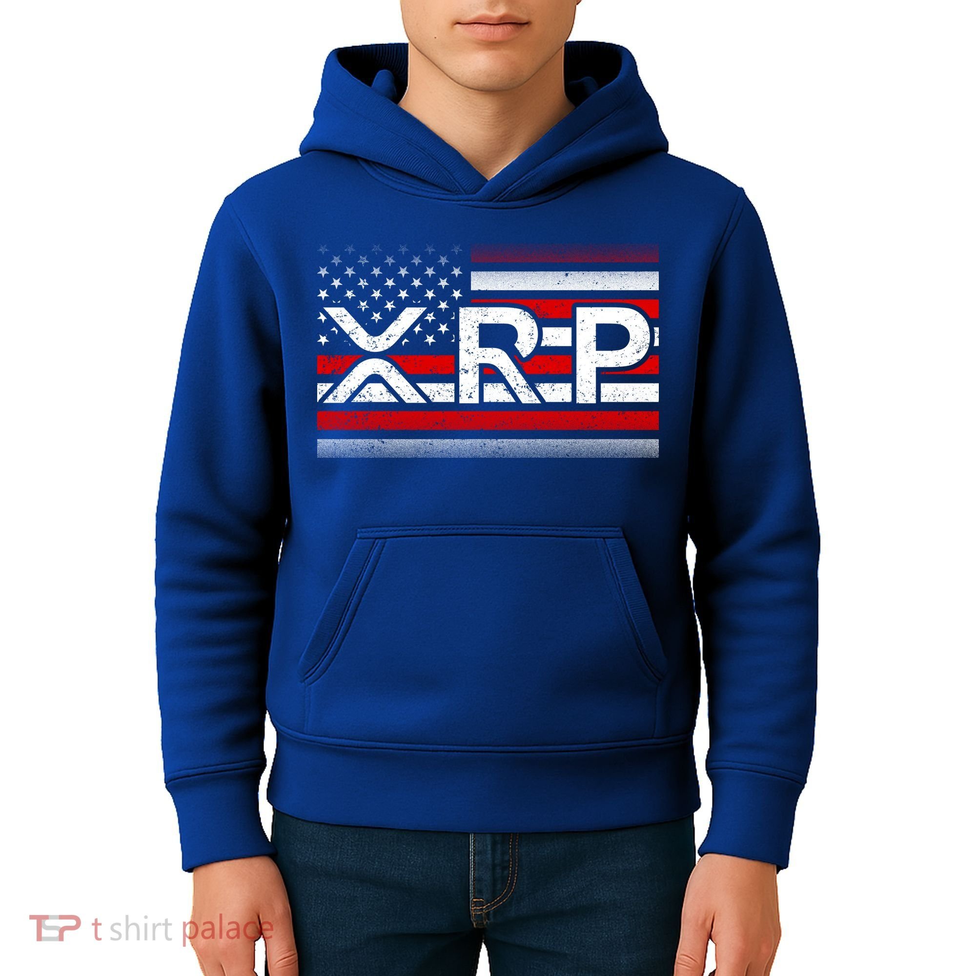 XRP Cryptocurrency Distressed USA American Flag Kids Hoodie