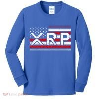 XRP Cryptocurrency Distressed USA American Flag Kids Long Sleeve Shirt thumb 0