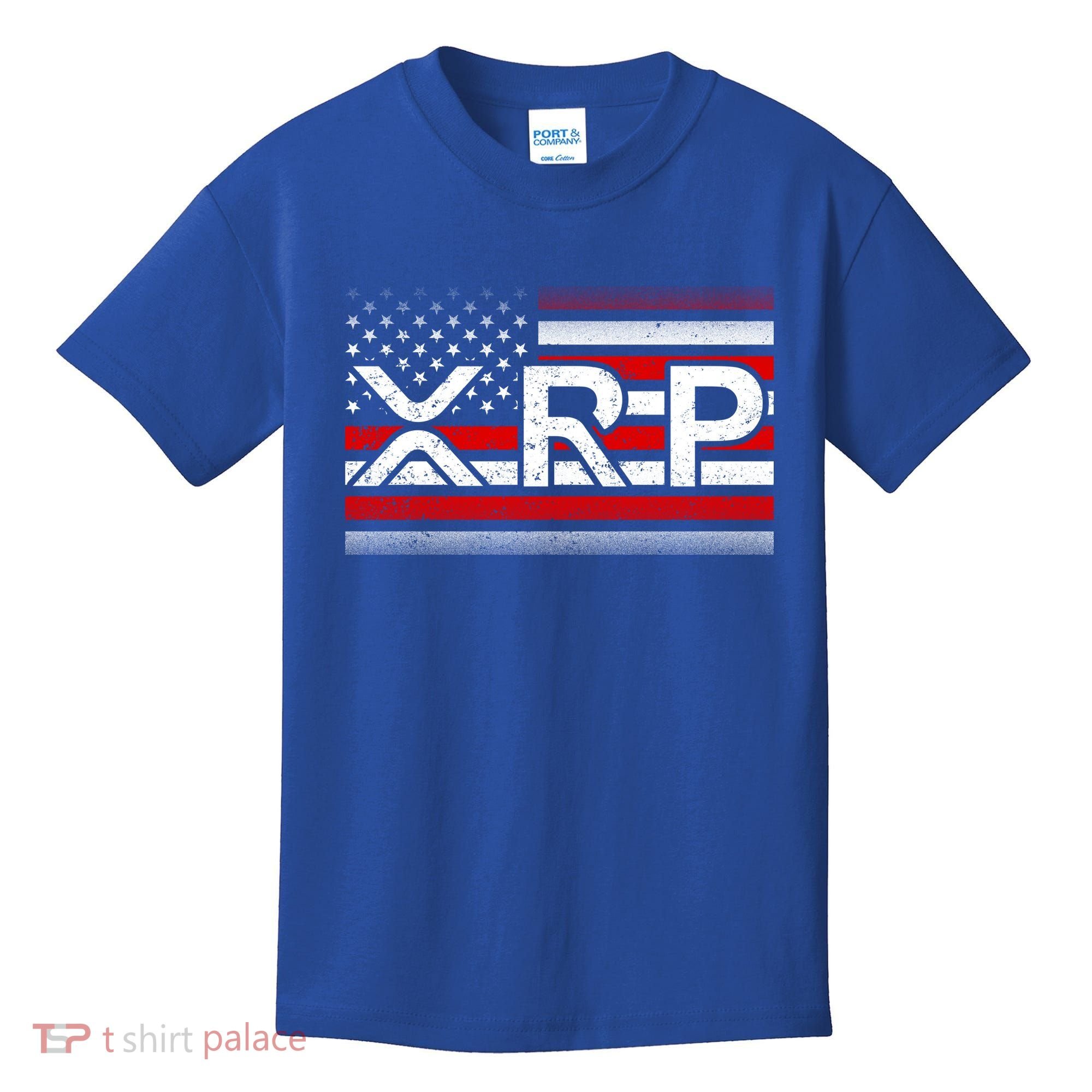 XRP Cryptocurrency Distressed USA American Flag Kids T-Shirt