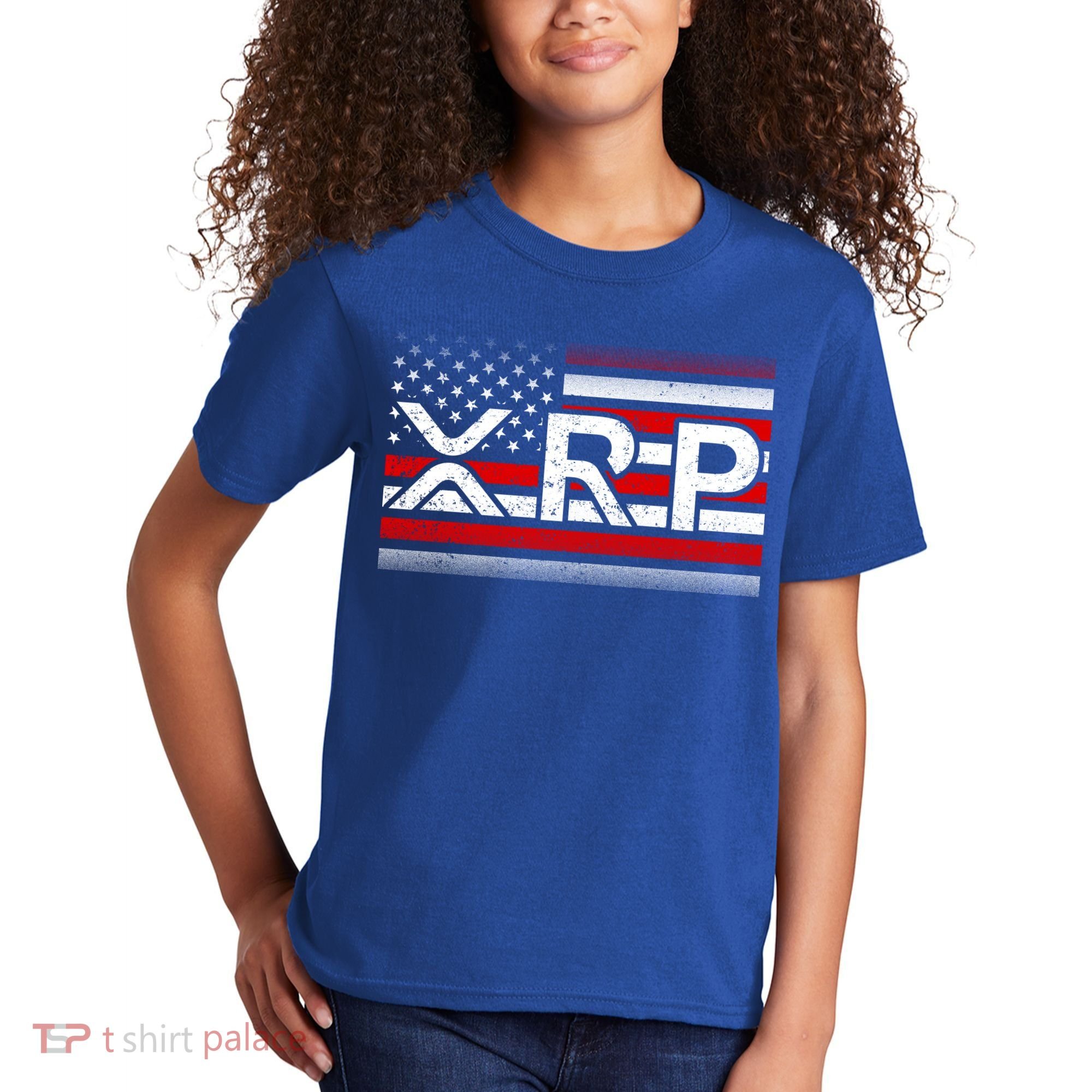 XRP Cryptocurrency Distressed USA American Flag Kids T-Shirt