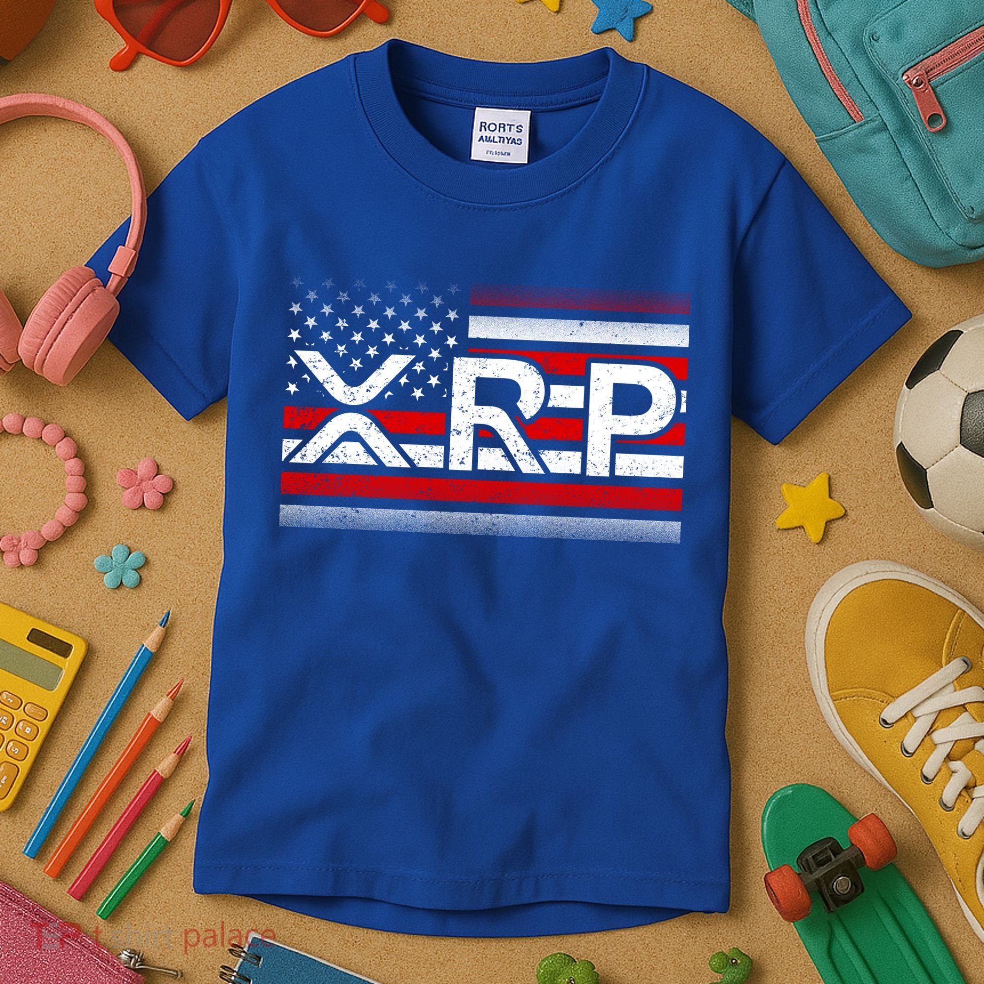 XRP Cryptocurrency Distressed USA American Flag Kids T-Shirt