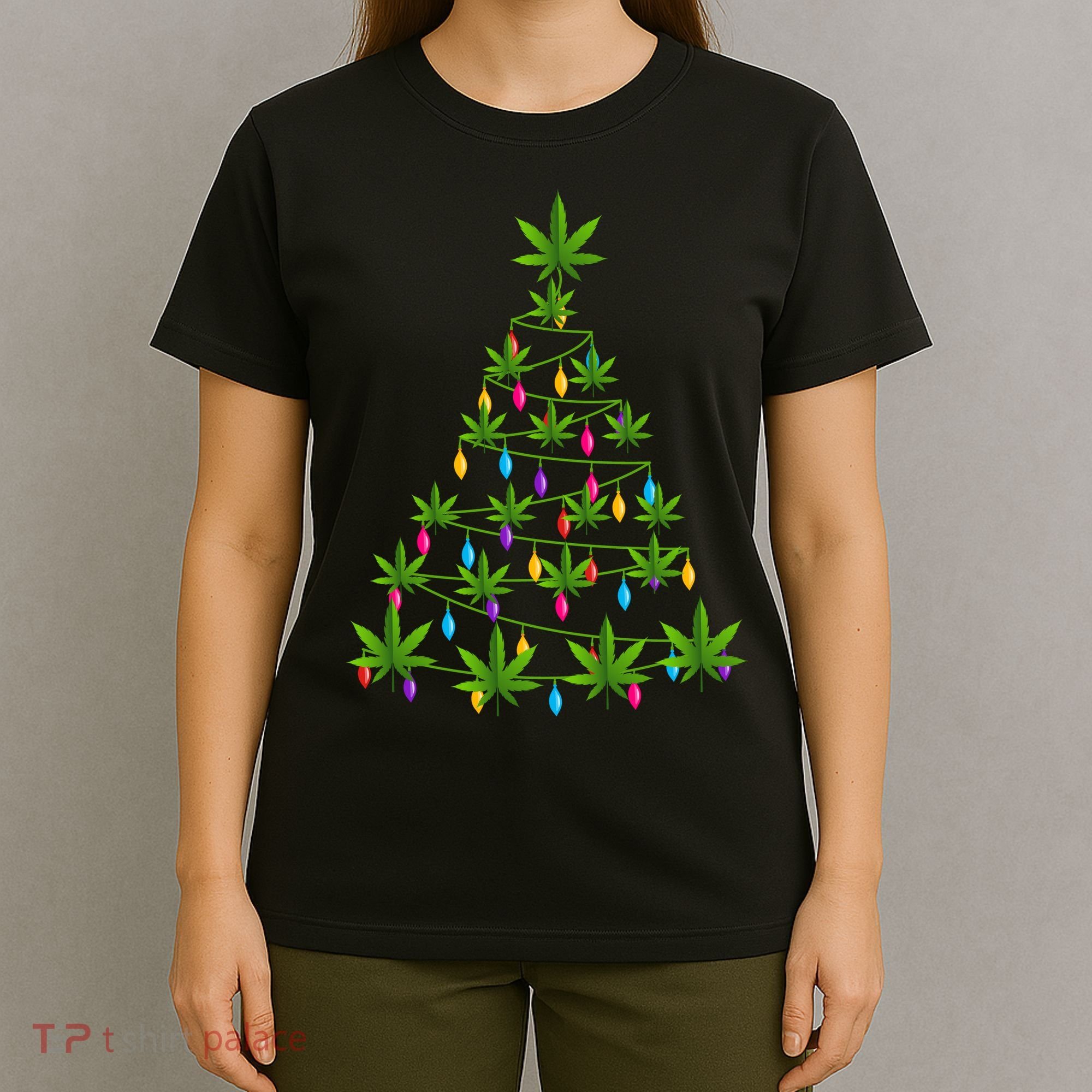 Xmas Cannabis Leaf Tree Funny Holiday Gift T-Shirt