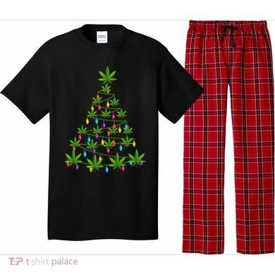 Xmas Cannabis Leaf Tree Funny Holiday Gift Pajama Set