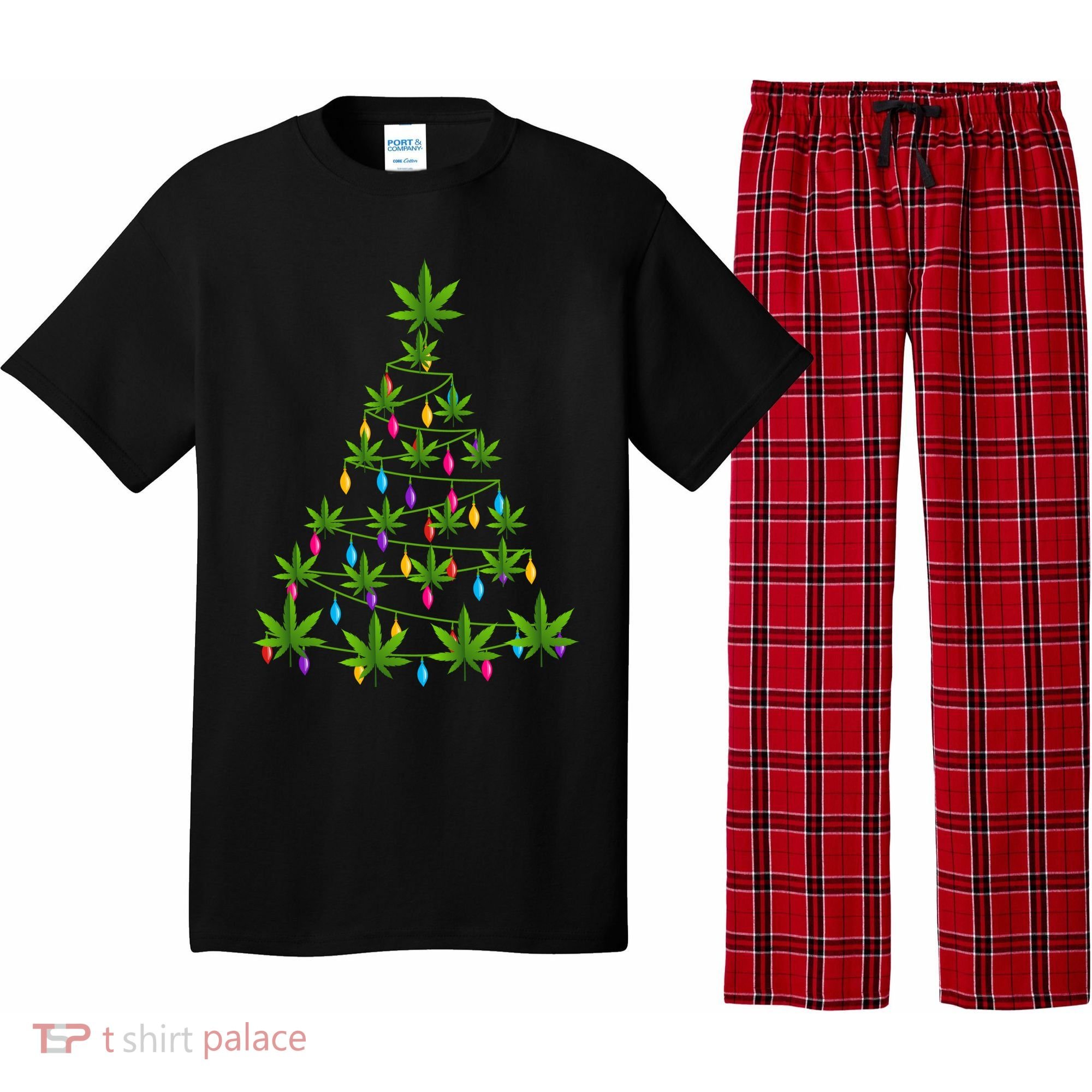 Xmas Cannabis Leaf Tree Funny Holiday Gift Pajama Set