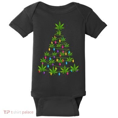 Xmas Cannabis Leaf Tree Funny Holiday Gift Baby Bodysuit