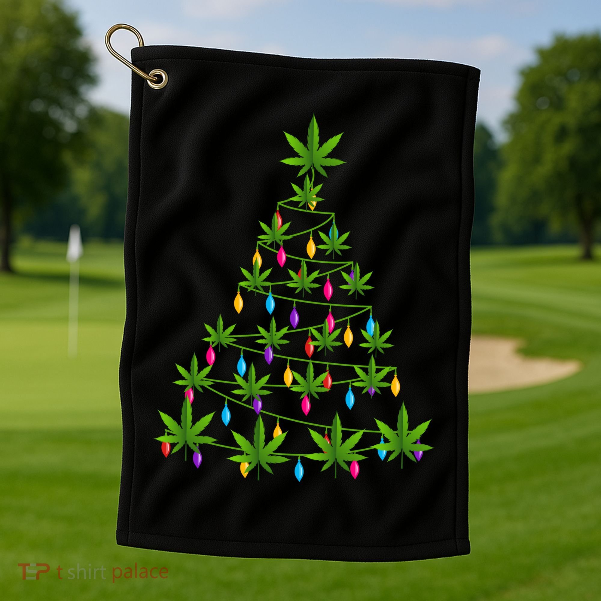 Xmas Cannabis Leaf Tree Funny Holiday Gift Golf Towel