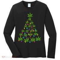 Xmas Cannabis Leaf Tree Funny Holiday Gift Women's Long Sleeve Shirt thumb 0