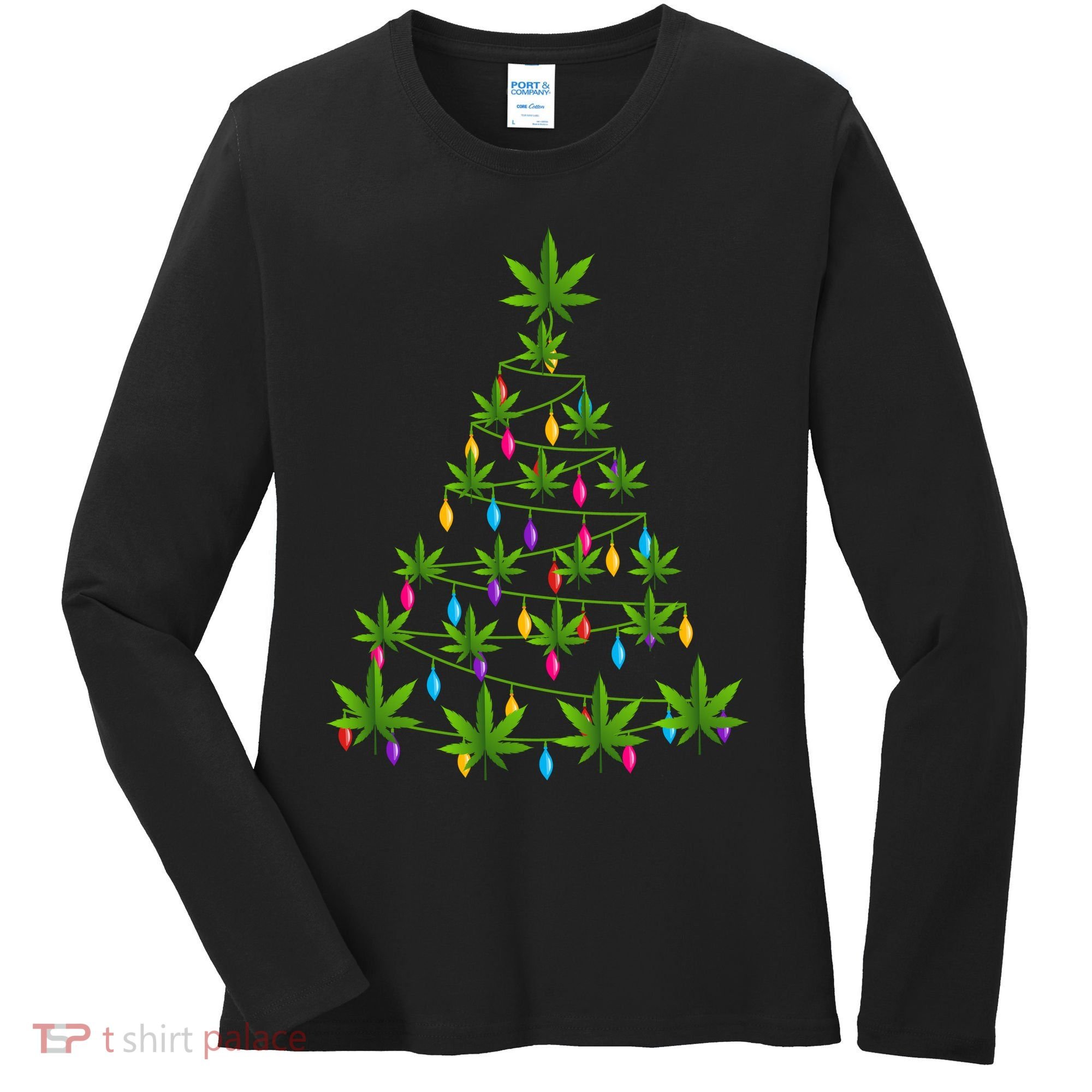 Xmas Cannabis Leaf Tree Funny Holiday Gift Women's Long Sleeve Shirt