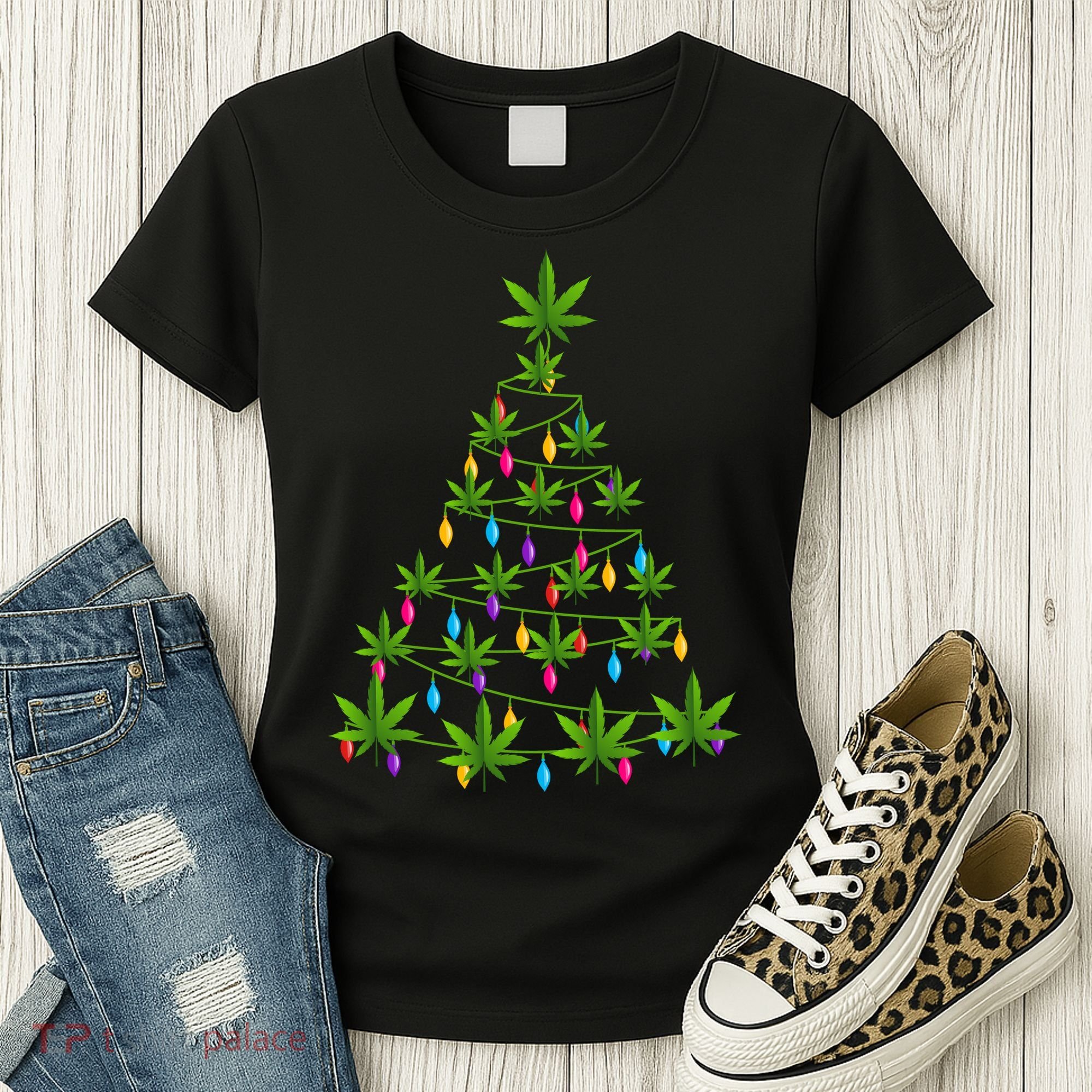 Xmas Cannabis Leaf Tree Funny Holiday Gift Women's T-Shirt