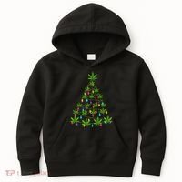 Xmas Cannabis Leaf Tree Funny Holiday Gift Kids Hoodie thumb 0