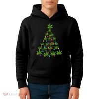Xmas Cannabis Leaf Tree Funny Holiday Gift Kids Hoodie thumb 4