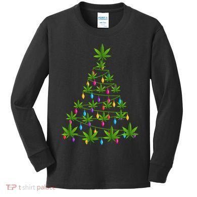 Xmas Cannabis Leaf Tree Funny Holiday Gift Kids Long Sleeve Shirt