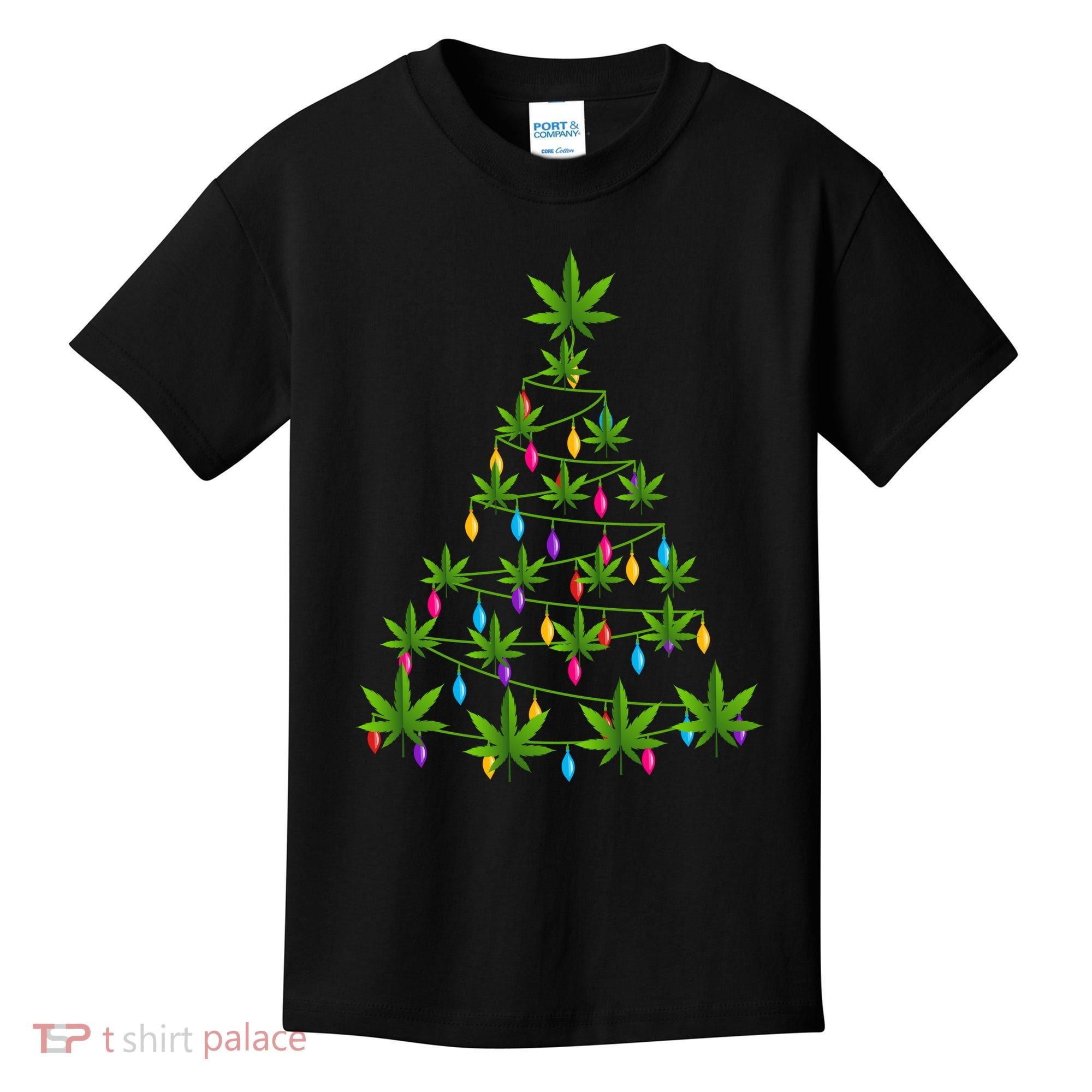 Xmas Cannabis Leaf Tree Funny Holiday Gift Kids T-Shirt